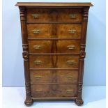 A late Victorian/Edwardian walnut Wellington chest, comprising six long, graduated drawers with