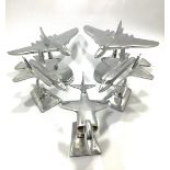 Five aluminium desk models of planes including 2 x Vulcan raised on oval bases, 26 x 21 x 14cm, 2