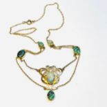 A 15ct yellow gold Art Nouveau necklace set with central opal measuring 13mm x 8mm with a smaller