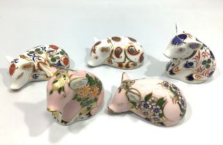 Five assorted Royal Crown Derby paperweights comprising 'Sinclairs Plumstead Piglet', with