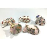 Five assorted Royal Crown Derby paperweights comprising 'Sinclairs Plumstead Piglet', with