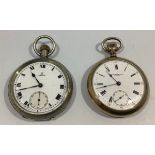 An Omega open-face pocket watch, the white enamel dial with Roman numerals denoting hours and