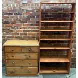 A pine chest of two short, over three long graduated drawers, 89cm wide, together with a narrow pine