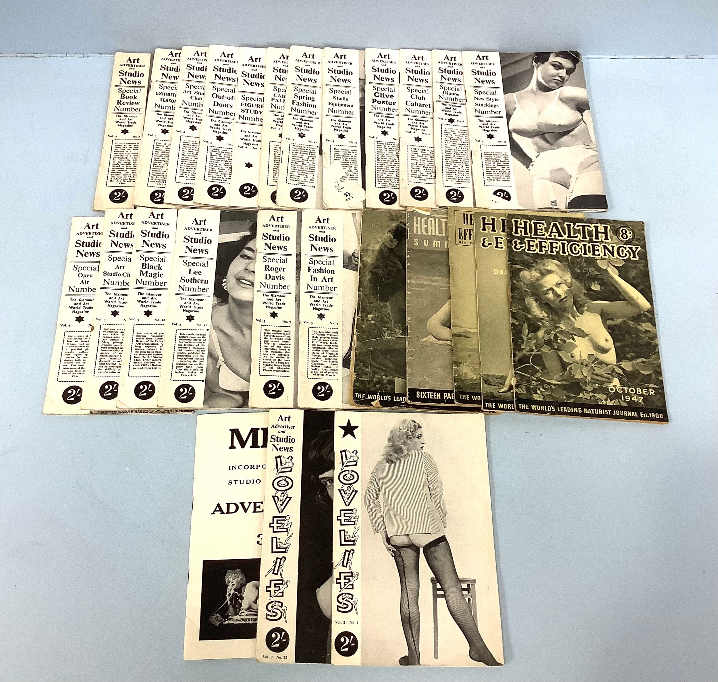 Twenty 1950s Art Advertiser and Studio News pocket sized glamour magazines, together with five