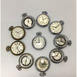 Ten assorted white and yellow metal cased, open-face pocket watches, comprising five Smith's