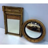 A 19th century giltwood rectangular mirror with deep frieze and pilasters, 67x42xcm, together with a