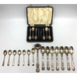 Seven silver teaspoons, mostly Queens patterned examples by Josiah Williams & Co, together with a