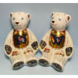 A pair of Royal Crown Derby Alphabet Bears, 'N' and 'W', with printed marks to base, gold stoppers