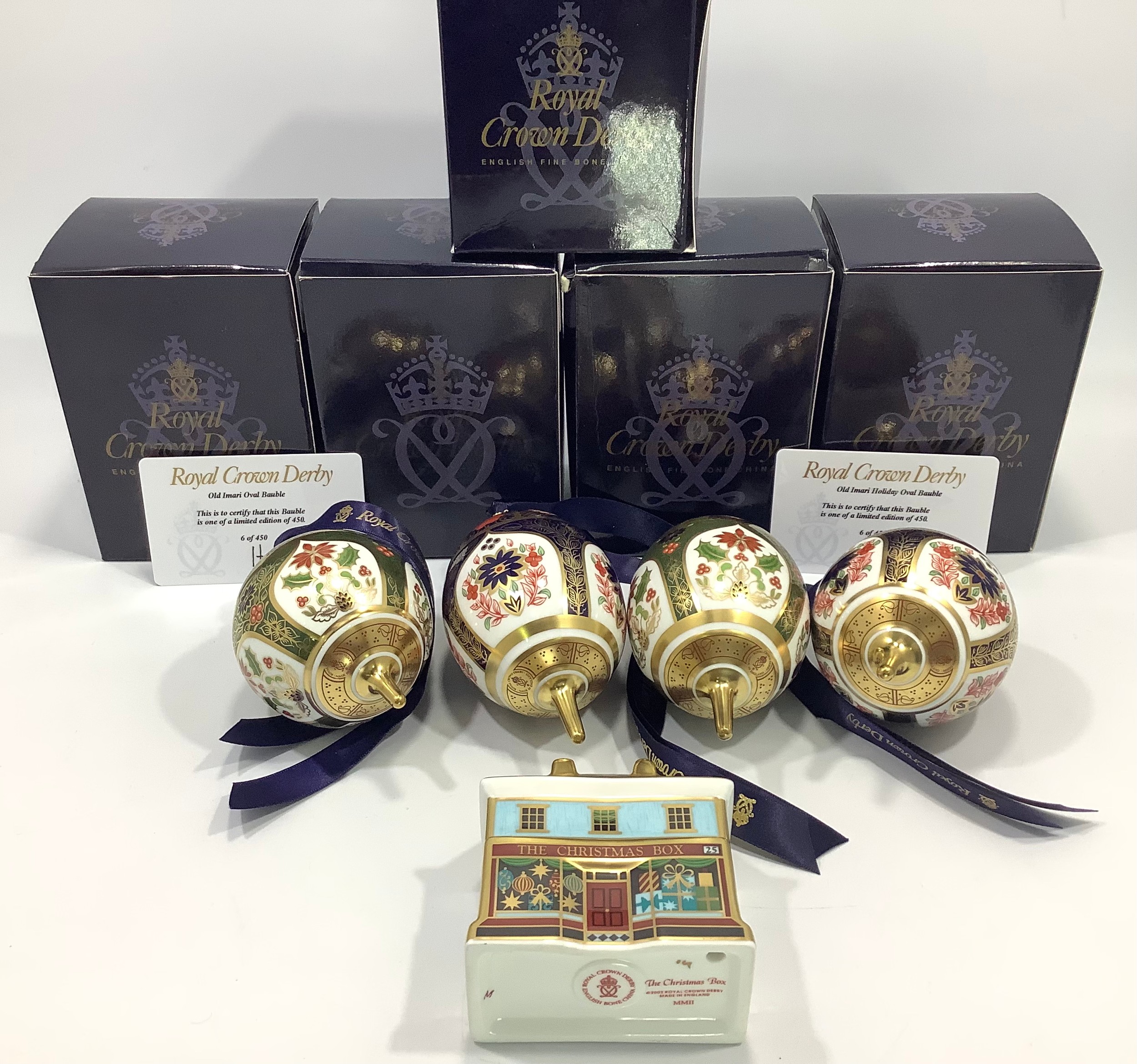 Five assorted Christmas themed Royal Crown Derby decorations and paperweight comprising 'Old Imari - Image 2 of 2