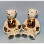 A pair of Royal Crown Derby Alphabet Bears, 'D' and 'H', with printed marks to base, gold stoppers