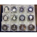 Twelve various silver proof commemorative coins including 'Kiribati 1998 $5', 'Samoa 1995 $10', '