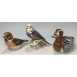 Three assorted Royal Crown Derby paperweights comprising 'Collectors Guild Duck', 'Hawfinch' and '