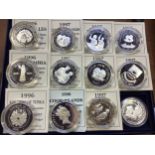 Twelve various silver proof commemorative coins including 'Seychelles 1996 25 Rupees', 'Cook Islands