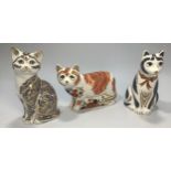 Three assorted Royal Crown Derby paperweights comprising 'Majestic Cat', limited edition 748/3,