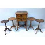 A walnut and cross-banded side table with two frieze drawers, raised on stile supports to x-