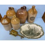 Five various stoneware flagons including 'Edwards Brewery Bishops Waltham', 'South Hants Ginger