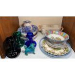 Various ceramics and glass including three coloured bulb holders, molasses jug and cover (af),