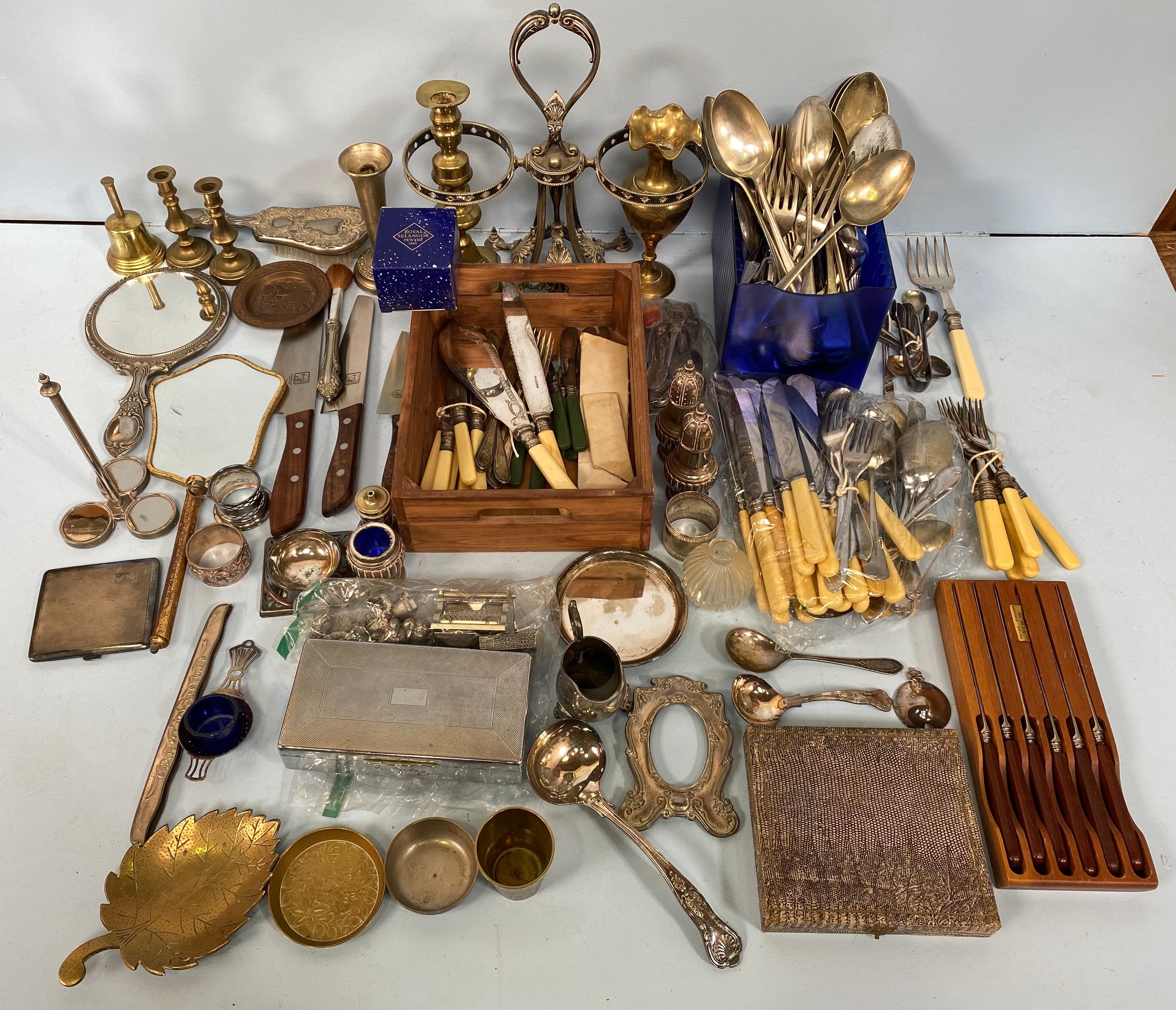 A good collection of assorted silver-plated items and metalware comprising flatware, cased