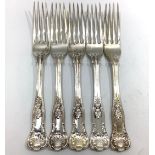 Five large Queens pattern silver forks, Sheffield, 1937, maker's mark of Walker & Hall, 17.34 ozt