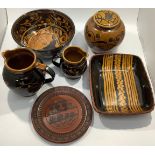 John Christie for Pantasaph studio slipware pottery including two graduated jugs (one af), large