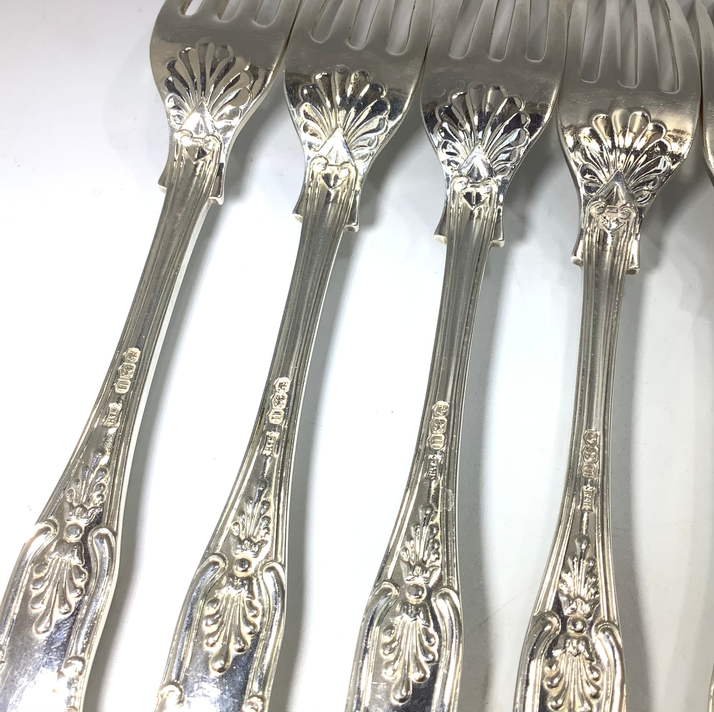 Six silver Queens pattern forks, Sheffield, 1937, maker's mark of Walker & Hall, 12.17 ozt - Image 2 of 2