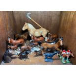 Twelve various porcelain horse figurines including Royal Doulton, together with a horse topped