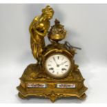 An Ormolu mantel clock by Henry Capt of Geneve, modelled with a female figure with flowers and