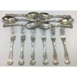 Six silver Queens pattern forks and six spoons with Sheffield, 1896, John Round & Sons, 28.03 ozt