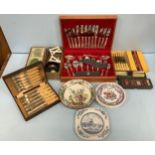 A canteen of silver-plated cutlery by James Ryals, a cased set of silver-plated fish knives and