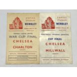 Football Interest: 2x various War Cup Final Programmes, Wembley 1944 Chelsea v Charlton (vertical