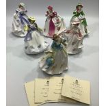 Six assorted Royal Worcester/Compton & Woodhouse porcelain figural ladies including 'Sweet Peony'