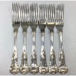 Six silver Queens pattern forks, Sheffield, 1937, maker's mark of Walker & Hall, 12.17 ozt