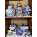 A large quantity of blue and white porcelain including an Oriental blue and white temple jar and