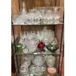 A collection of assorted glassware comprising various stemmed drinking glass, wine, sherry and