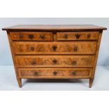 An 18th century, and later, figured walnut veneered chest of two short and three long graduated