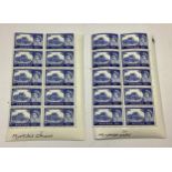 GB QEII, 10 Shilling blue Wilding Castle 2x blocks of 10, one block with multiple crown watermark,
