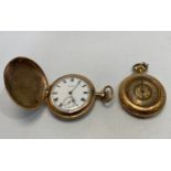 A 14ct gold cased continental pocketwatch with gold coloured face engraved with a central floral