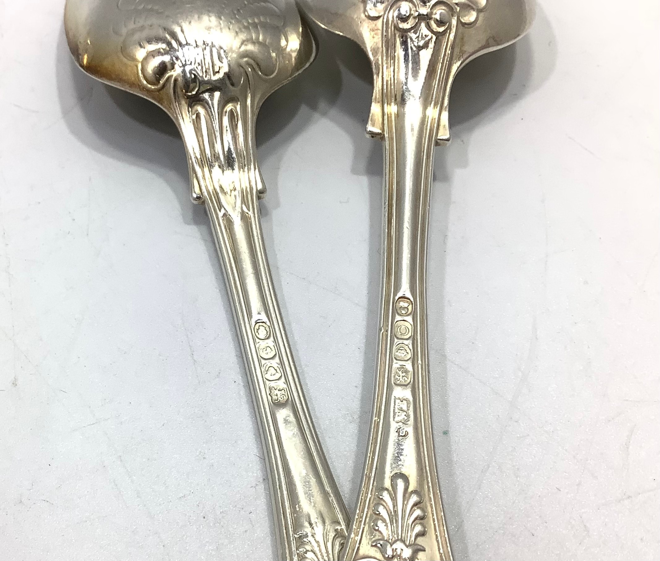 Four Georgian silver Queens pattern serving spoons, London 1837, together with two Georgian silver - Image 2 of 2