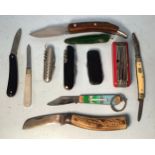 A small collection of assorted pocket knives and multi tools including a Saynor Cooke & Ridal
