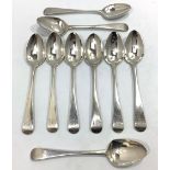 A set of six Georgian silver teaspoons, marks rubbed but possibly Exeter, 1823, maker's mark of
