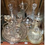 A good collection of assorted silver-plated items comprising toast racks, salvers assorted mixed