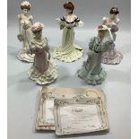 Five assorted Coalport figural ladies from the 'Golden Age' series including 'Beatrice at the Garden