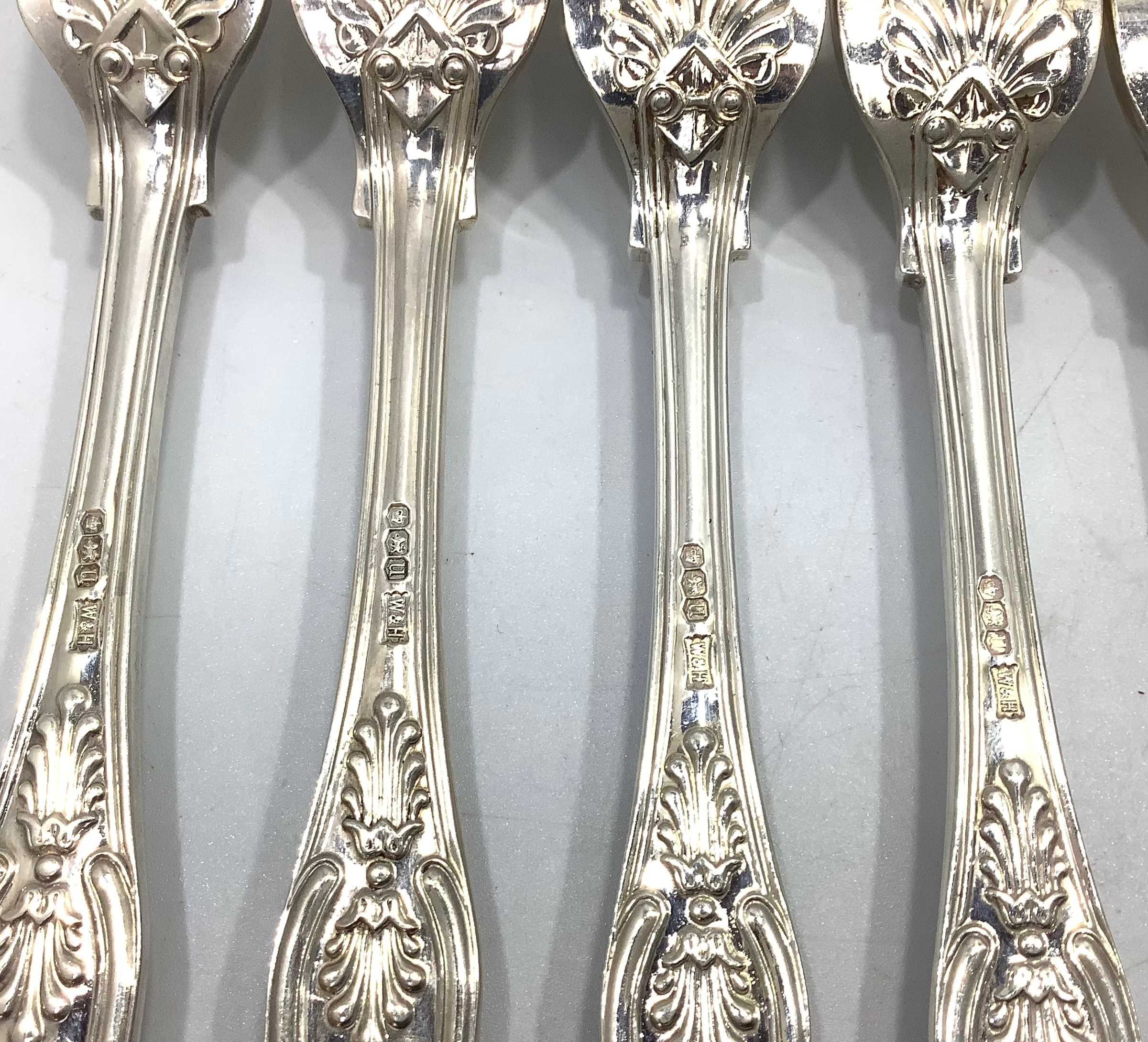 Five large Queens pattern silver forks, Sheffield, 1937, maker's mark of Walker & Hall, 17.26 ozt - Image 2 of 2