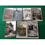 Ten standard-sized postcards of the German bombardment of Scarborough in 1914 during World War One