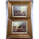 A pair of Crown Devon Fieldings porcelain plaques, hand painted in the style of 'Stinton' with