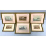 A set of six watercolours of local interest including Portsmouth Harbour, Portchester Castle,