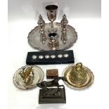 A set of six silver buttons and a small collection of assorted silver-plated items comprising a