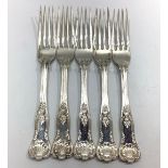 Five large Queens pattern silver forks, Sheffield, 1937, maker's mark of Walker & Hall, 17.26 ozt