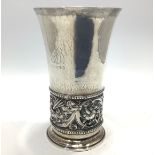 A German silver vase by Gebrüder Friedländer, of cylindrical form with flared rim and decorated with