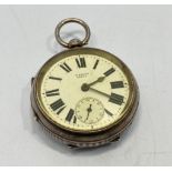 A silver-cased open-faced pocket watch by H. Stone of Leeds, the white enamel dial with Roman